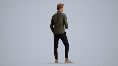 realistic 3D people man casual standing, render-ready for V-Ray and Corona, FBX OBJ, front view render