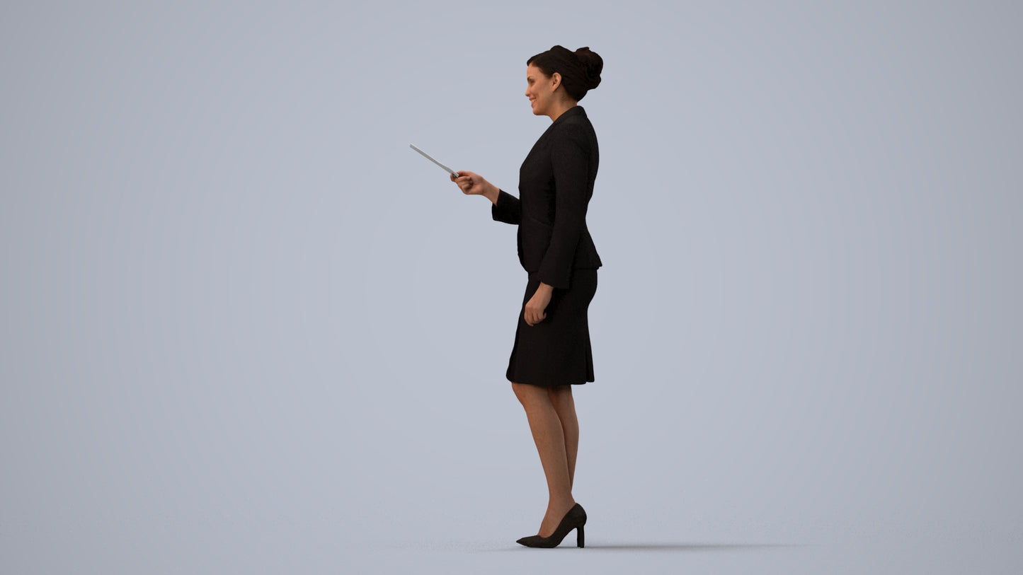 3D people model woman hospitality, scanned human for 3ds Max rendering, three-quarter view render