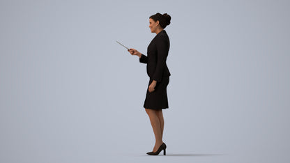 3D people model woman hospitality, scanned human for 3ds Max rendering, three-quarter view render