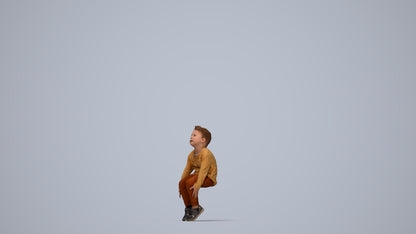 3D human model boy casual kids, photogrammetry scanned person for archviz, top-down view render