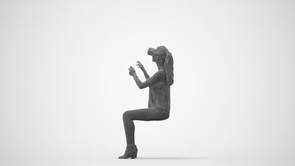 3D human model girl casual sitting, photogrammetry scanned person for archviz, square thumbnail