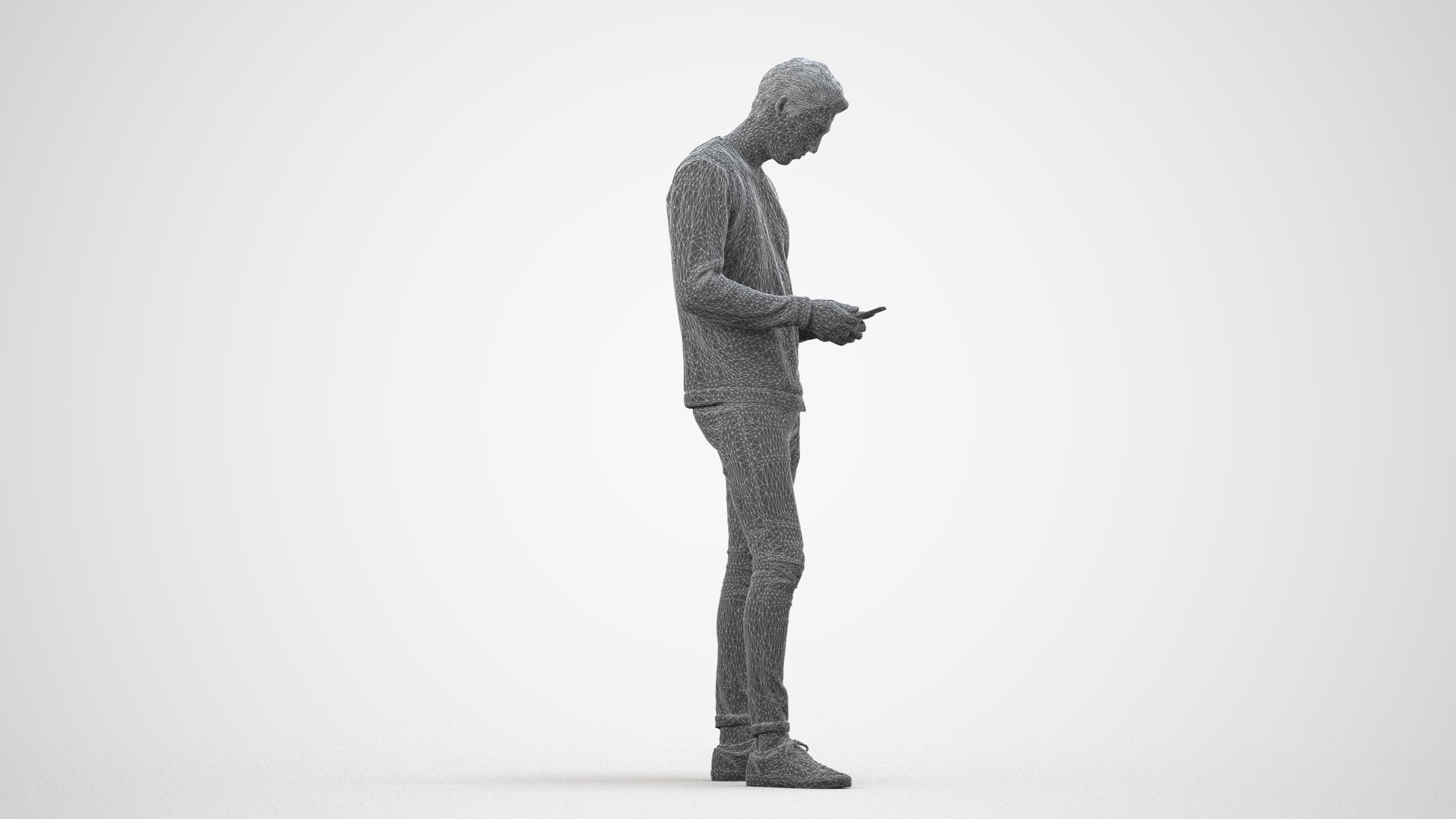 3D people model man casual standing, scanned human for 3ds Max rendering, wireframe side view