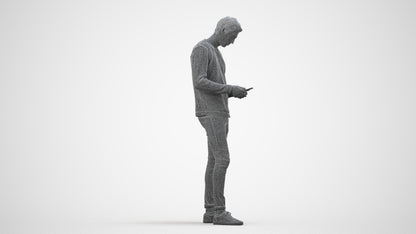 3D people model man casual standing, scanned human for 3ds Max rendering, wireframe side view