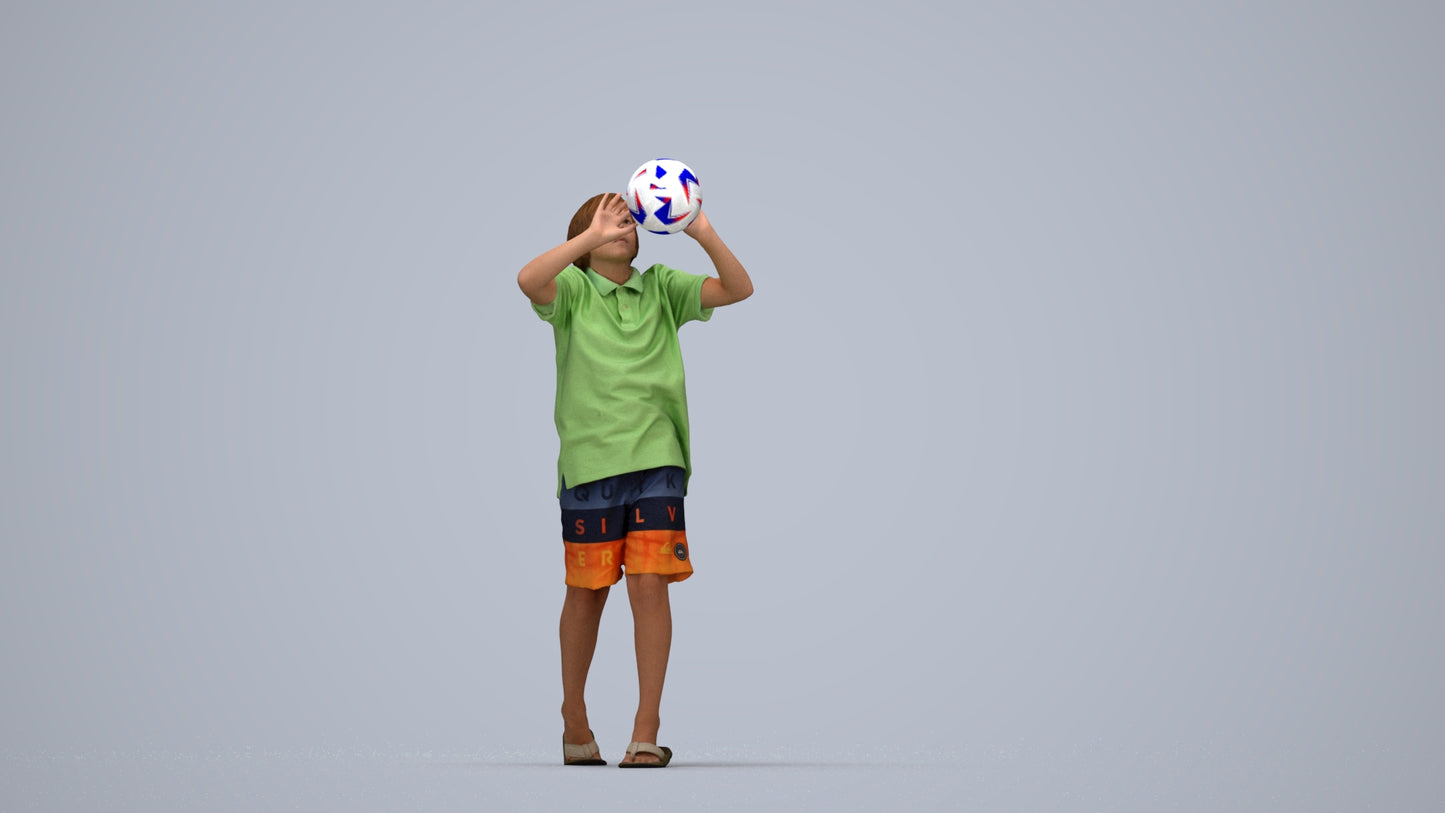 3D human model boy sport kids, photogrammetry scanned person for archviz, top-down view render