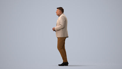 realistic 3D human man business standing, archviz people FBX OBJ for Blender, three-quarter view render