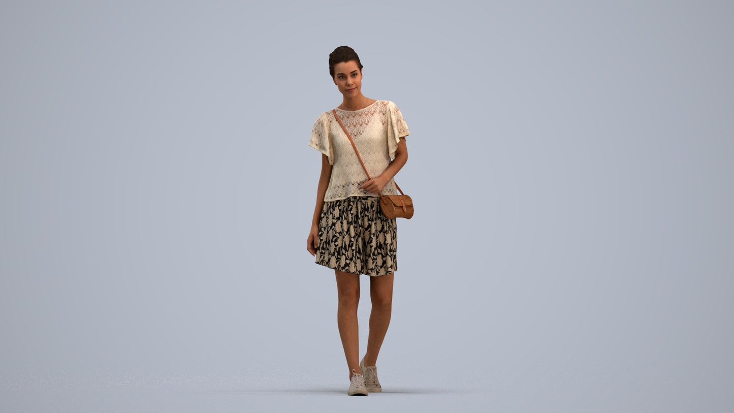realistic 3D woman casual walking, scanned archviz people for Blender and 3ds Max, standing pose render