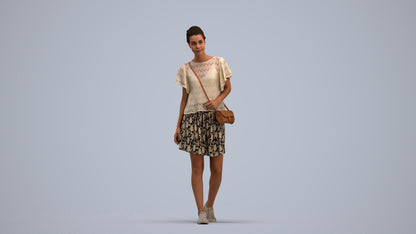 realistic 3D woman casual walking, scanned archviz people for Blender and 3ds Max, standing pose render
