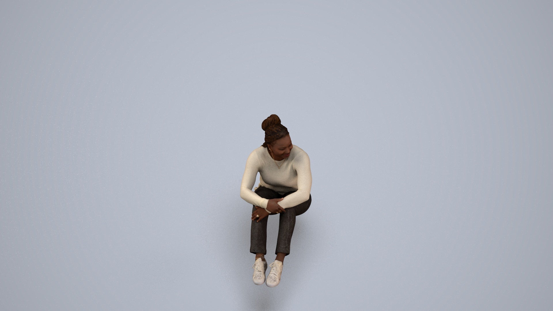 photogrammetry 3D woman casual sitting, realistic human model archviz FBX, back view render