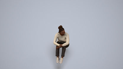 photogrammetry 3D woman casual sitting, realistic human model archviz FBX, back view render