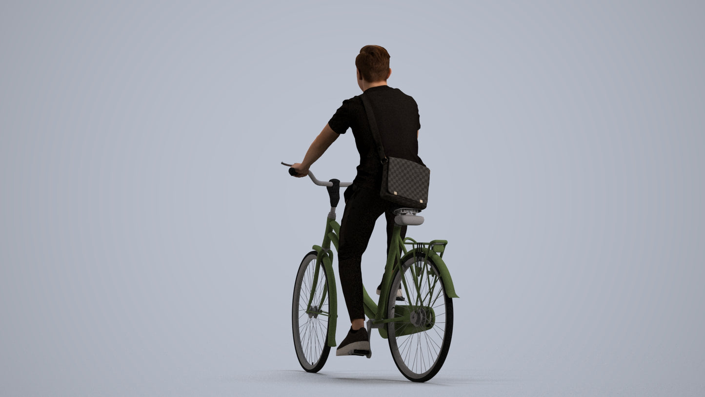 3D people model boy casual cycling, scanned human for 3ds Max rendering, front view render