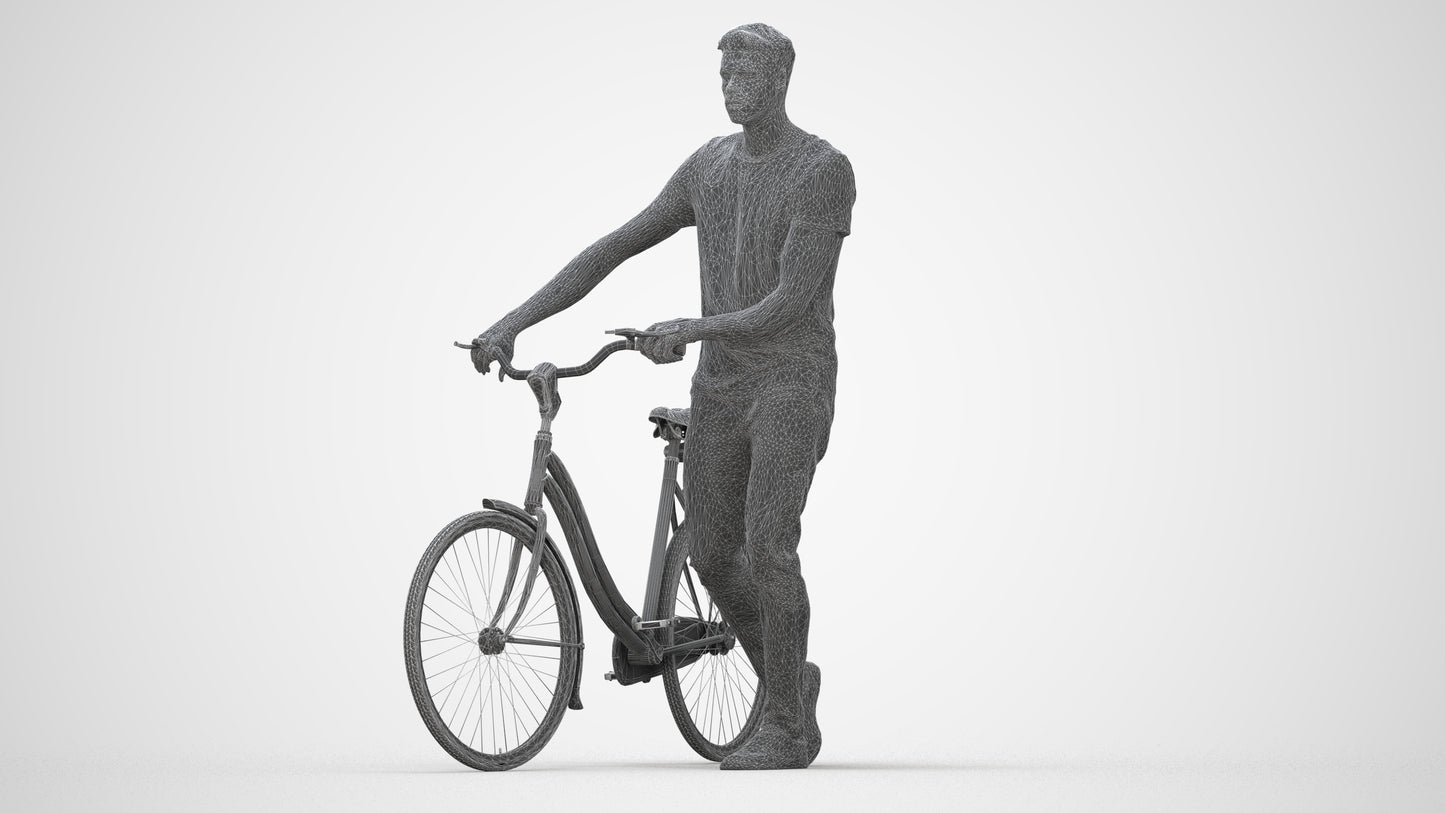 realistic 3D people man casual cycling, render-ready for V-Ray and Corona, FBX OBJ, wireframe back view