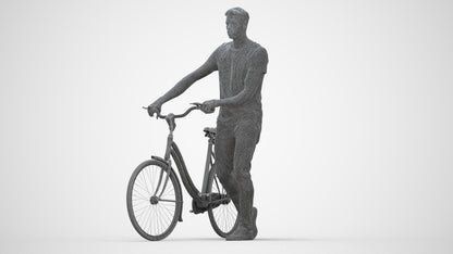 realistic 3D people man casual cycling, render-ready for V-Ray and Corona, FBX OBJ, wireframe back view