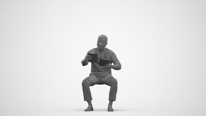 realistic 3D man casual sitting, scanned archviz people for Blender and 3ds Max, three-quarter front view render