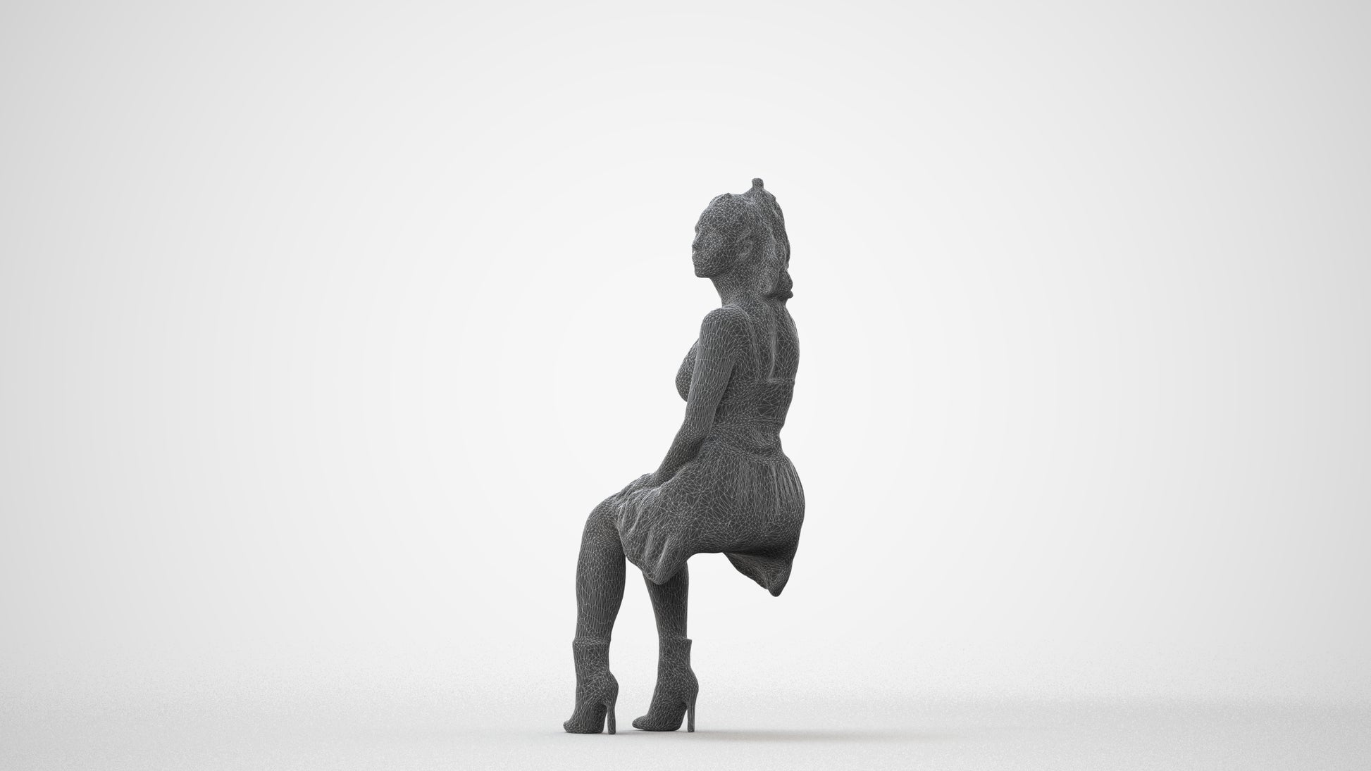 scanned 3D woman casual sitting, photogrammetry people for Enscape and V-Ray, square thumbnail