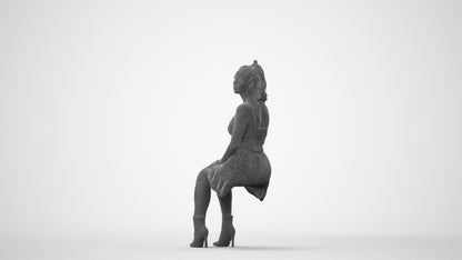 scanned 3D woman casual sitting, photogrammetry people for Enscape and V-Ray, square thumbnail