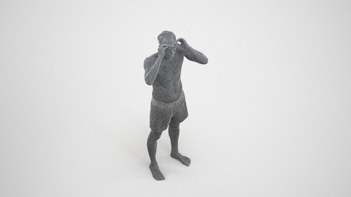 realistic 3D human man pool, archviz people FBX OBJ for Blender, wireframe three-quarter view