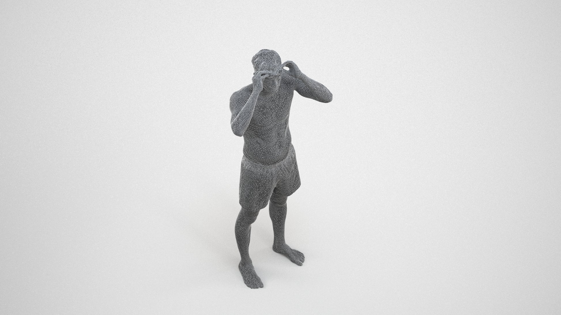 realistic 3D human man pool, archviz people FBX OBJ for Blender, wireframe three-quarter view