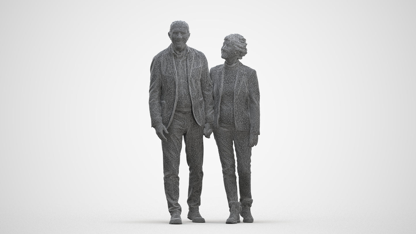 3D people model senior woman casual couple, scanned human for 3ds Max rendering, three-quarter front view render