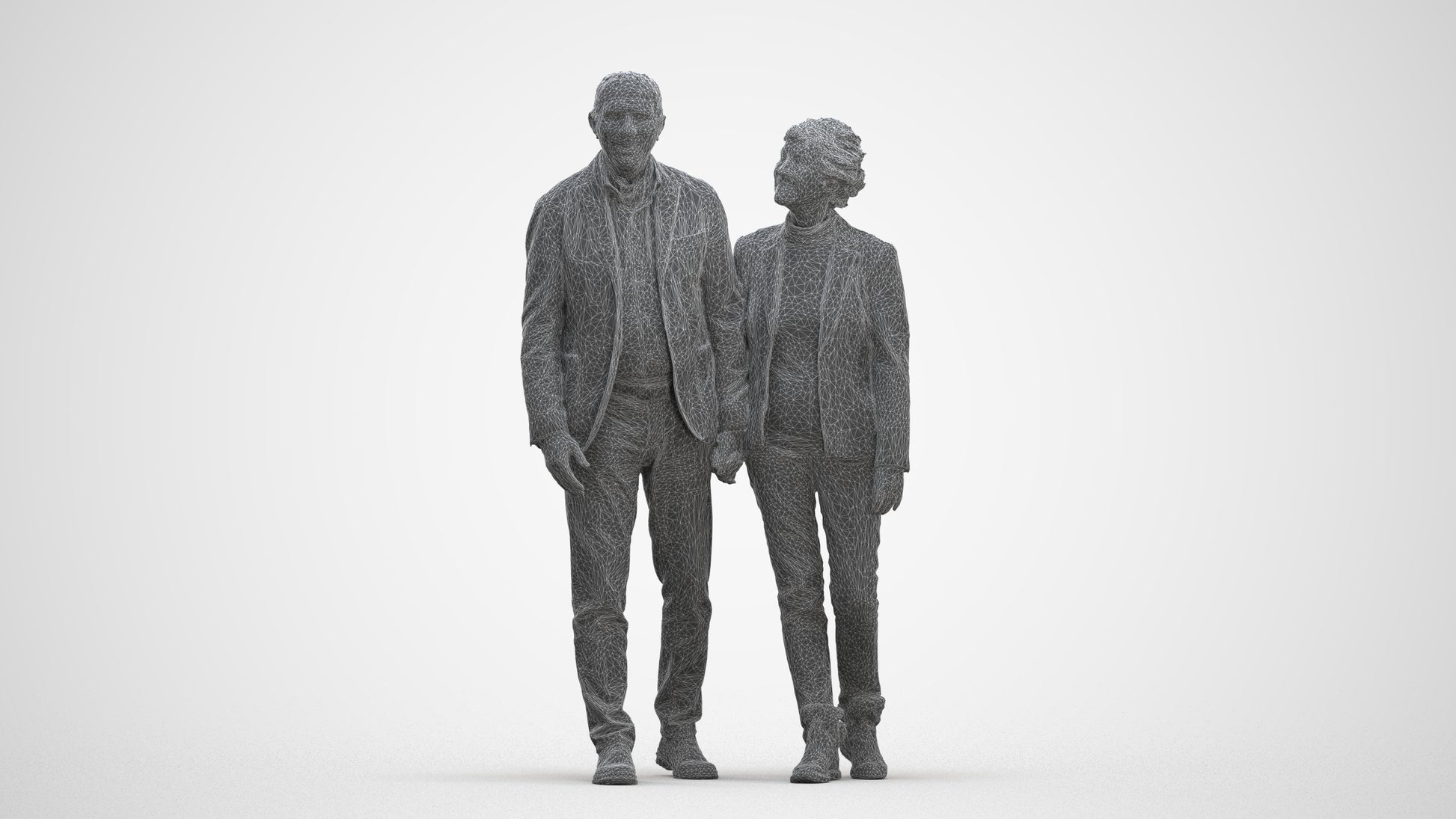 3D people model senior woman casual couple, scanned human for 3ds Max rendering, three-quarter front view render