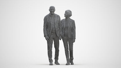 3D people model senior woman casual couple, scanned human for 3ds Max rendering, three-quarter front view render