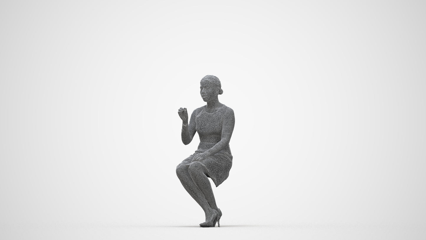 realistic 3D human woman business sitting, archviz people FBX OBJ for Blender, wireframe back view