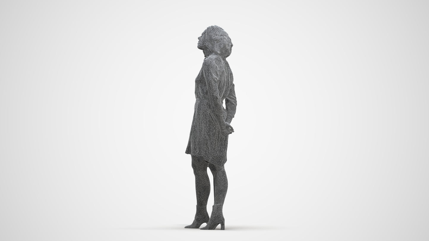3D people model woman casual standing, scanned human for 3ds Max rendering, three-quarter front view render