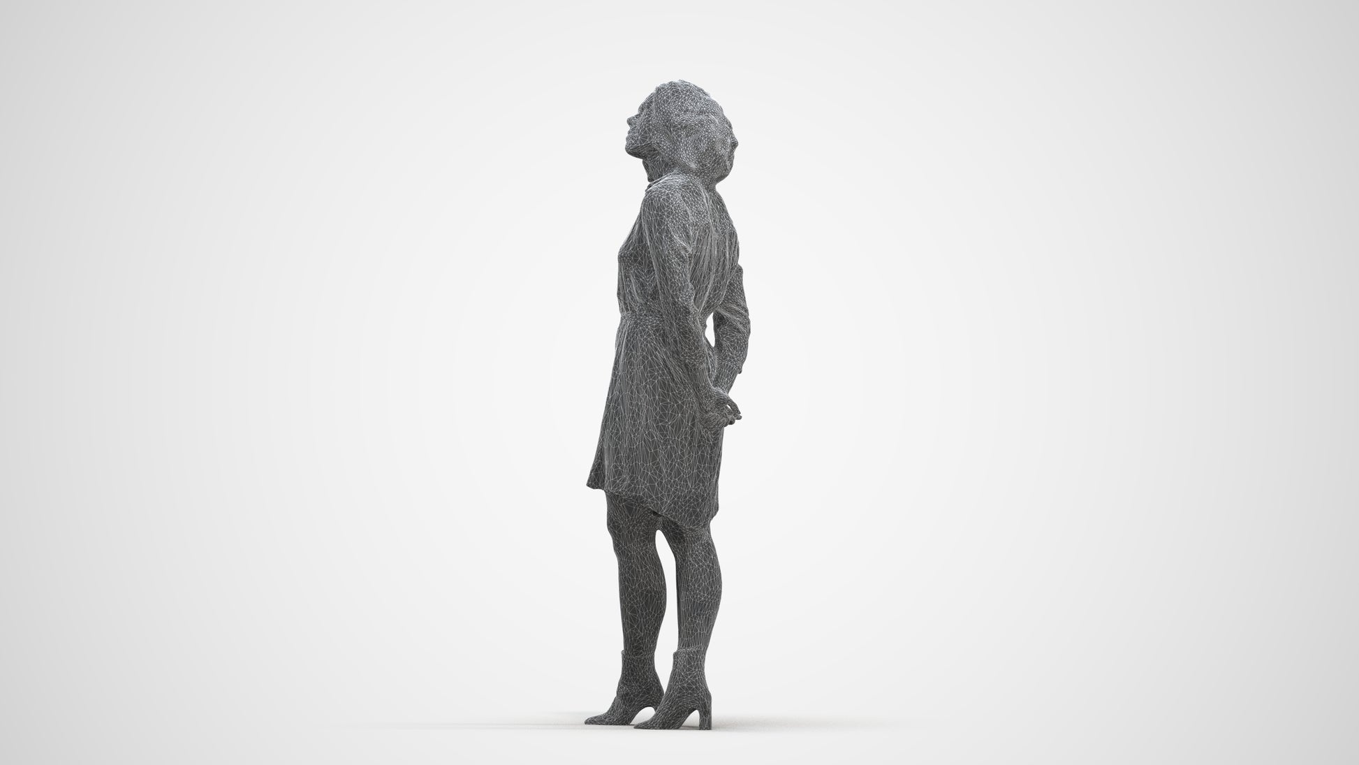 3D people model woman casual standing, scanned human for 3ds Max rendering, three-quarter front view render