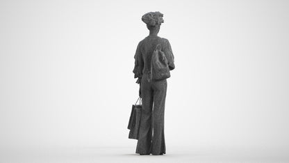 realistic 3D human woman casual shopping, archviz people FBX OBJ for Blender, wireframe front view
