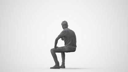 3D human model man casual sitting, photogrammetry scanned person for archviz, square thumbnail