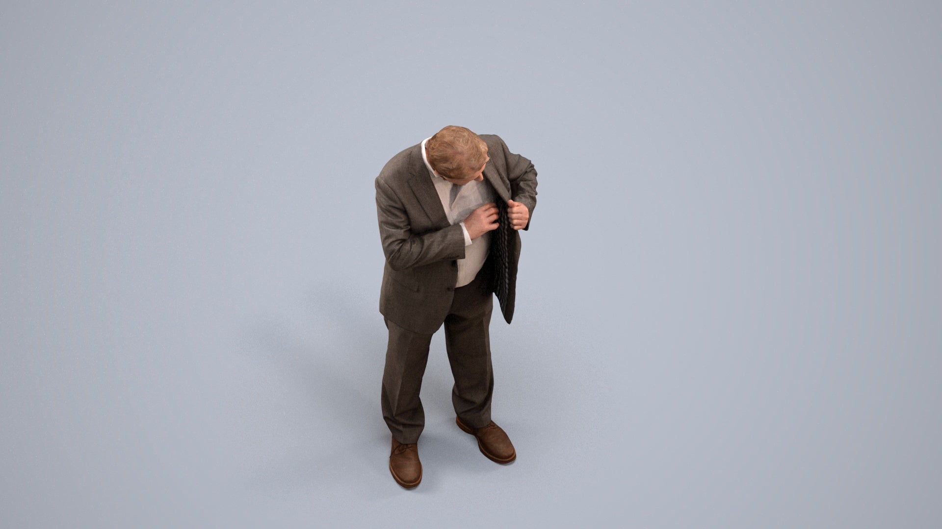 realistic 3D senior man business standing, scanned archviz people for Blender and 3ds Max, back view render