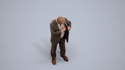realistic 3D senior man business standing, scanned archviz people for Blender and 3ds Max, back view render