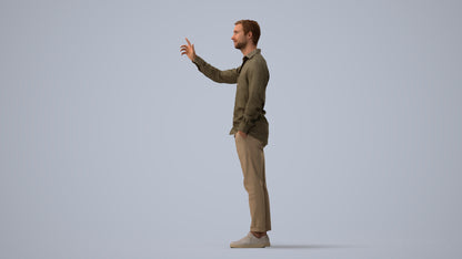 3D human model man casual standing, photogrammetry scanned person for archviz, three-quarter view render