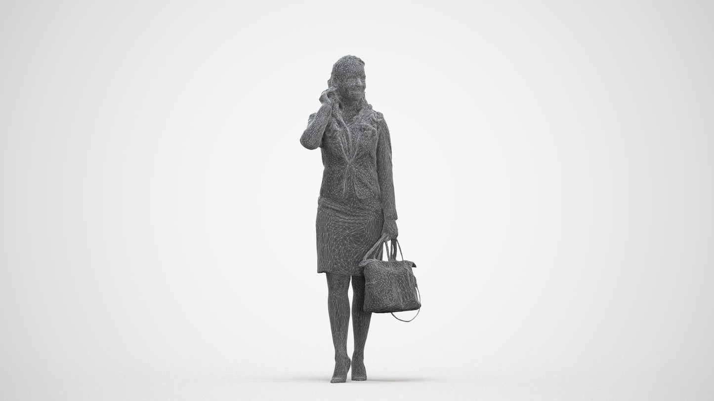 3D scanned woman standing business, photorealistic archviz people for Enscape and SketchUp, three-quarter front view render