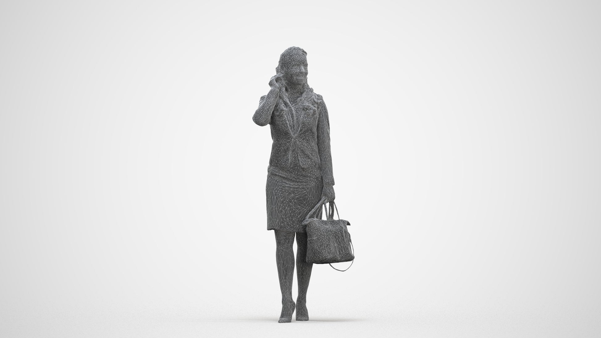 3D scanned woman standing business, photorealistic archviz people for Enscape and SketchUp, three-quarter front view render