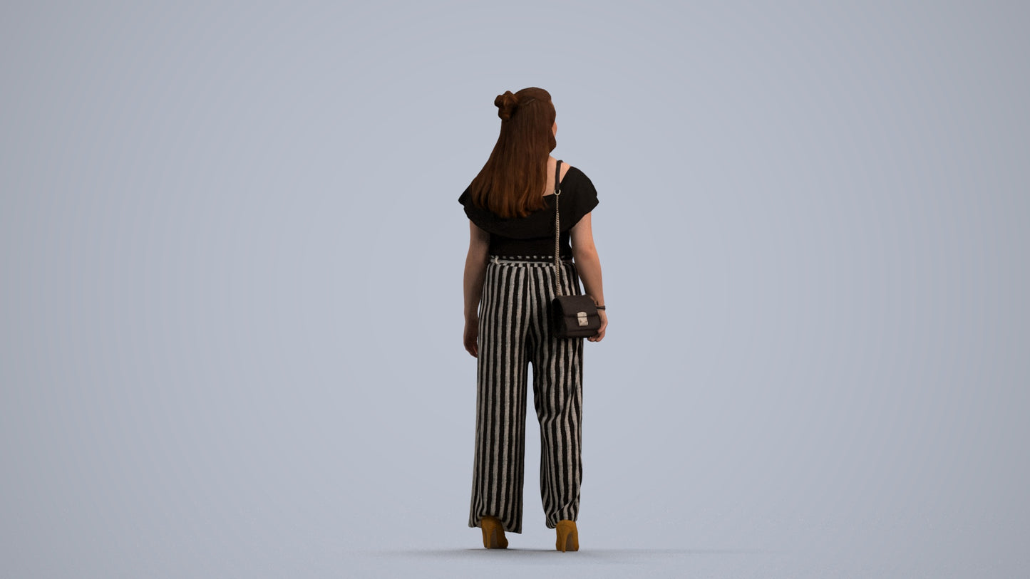 3D people model woman casual walking, scanned human for 3ds Max rendering, front view render