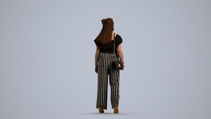3D people model woman casual walking, scanned human for 3ds Max rendering, front view render