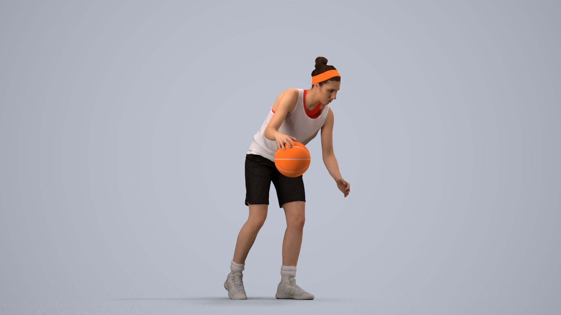 realistic 3D human woman sport, archviz people FBX OBJ for Blender, side view render