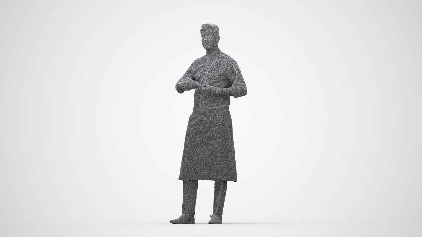 photogrammetry 3D man standing, realistic human model archviz FBX, wireframe back view