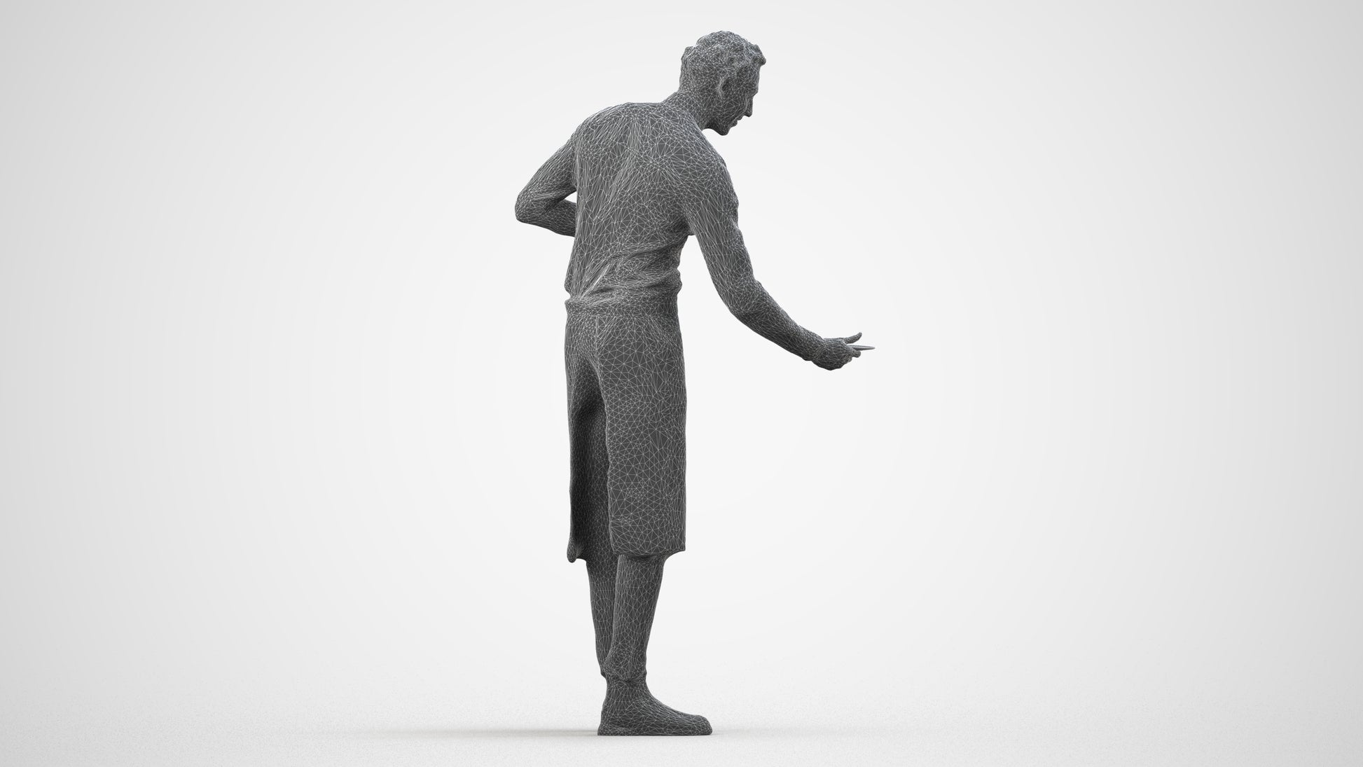 realistic 3D man hospitality, scanned archviz people for Blender and 3ds Max, wireframe side view