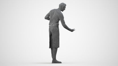 realistic 3D man hospitality, scanned archviz people for Blender and 3ds Max, wireframe side view