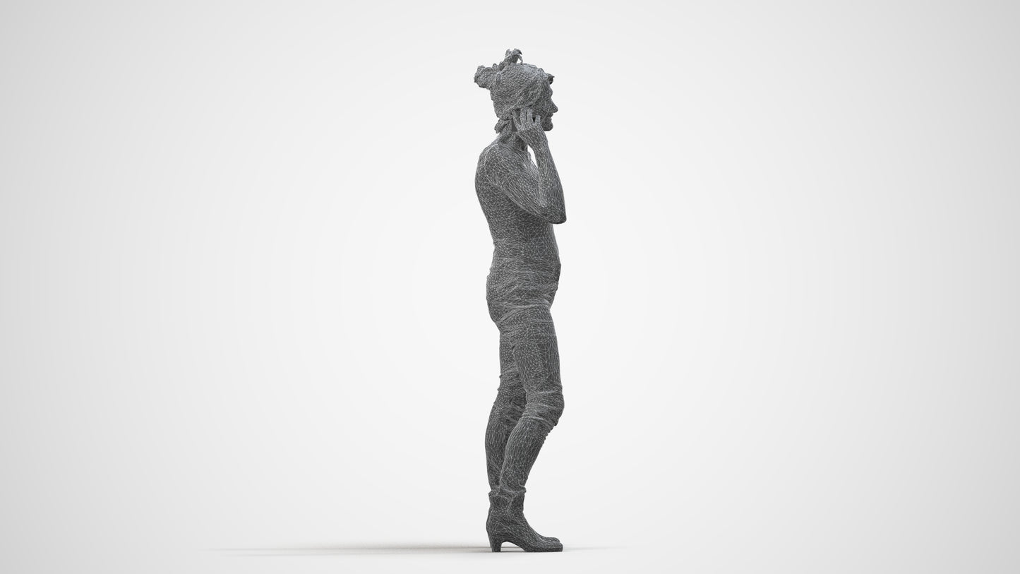 3D people model senior woman casual standing, scanned human for 3ds Max rendering, wireframe side view
