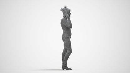 3D people model senior woman casual standing, scanned human for 3ds Max rendering, wireframe side view