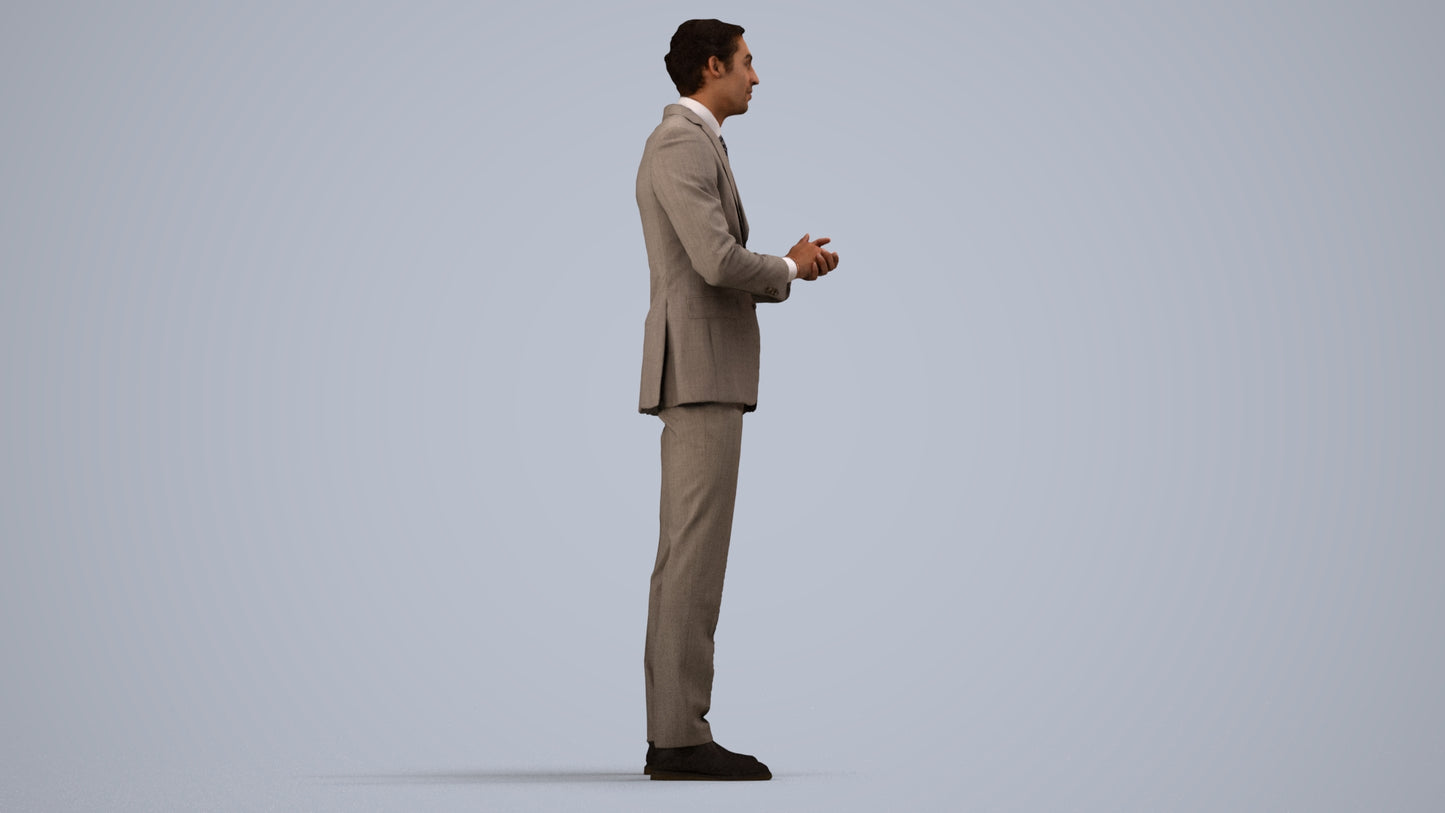 realistic 3D human man business, archviz people FBX OBJ for Blender, side view render