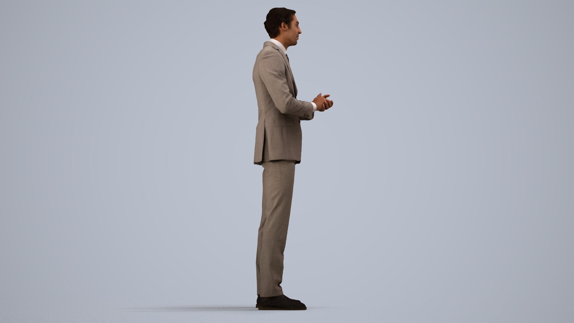 realistic 3D human man business, archviz people FBX OBJ for Blender, side view render