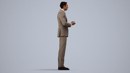 realistic 3D human man business, archviz people FBX OBJ for Blender, side view render