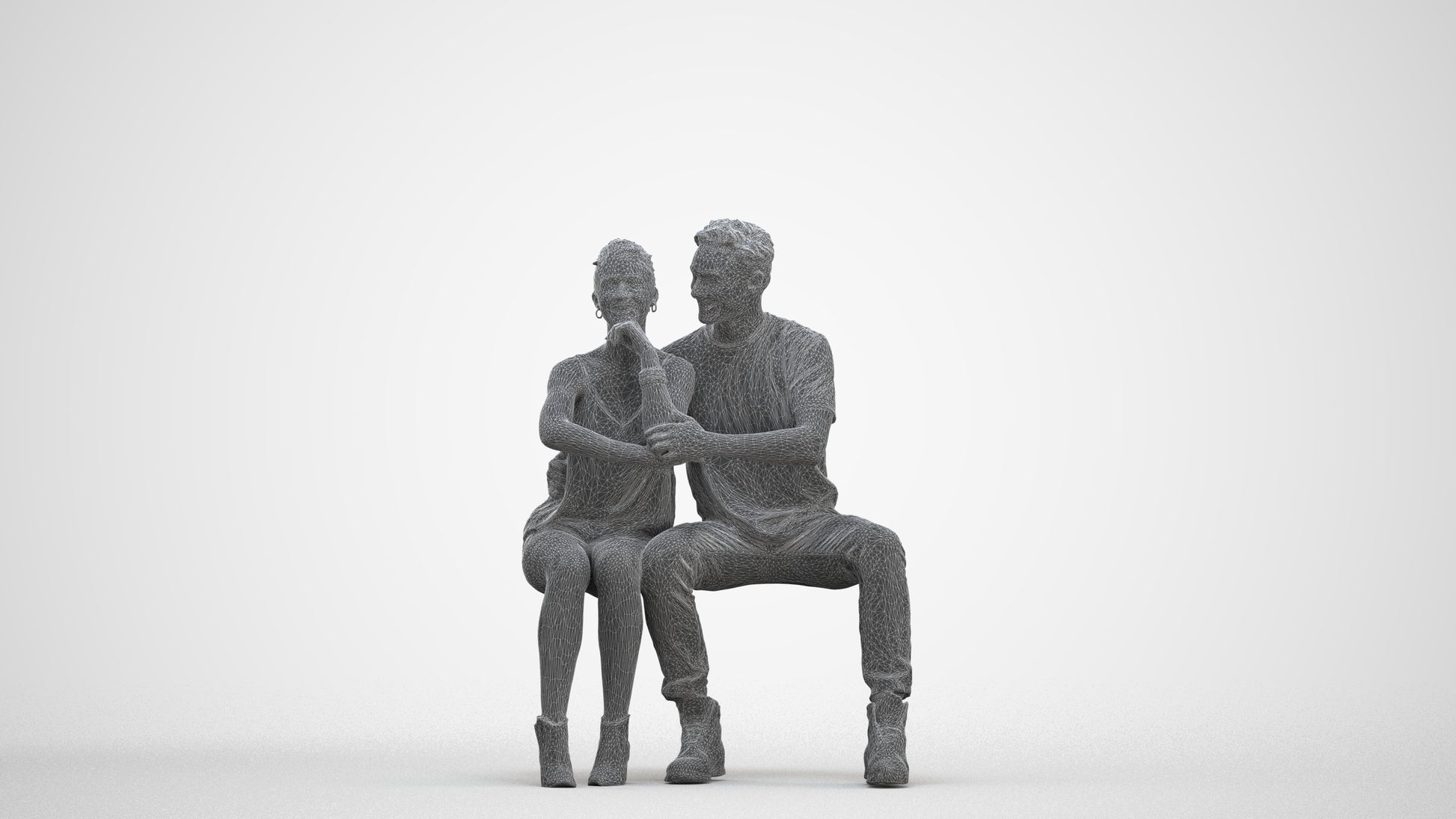 3D human model woman casual couple, photogrammetry scanned person for archviz, three-quarter front view render