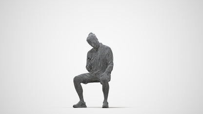 photogrammetry 3D man casual sitting, realistic human model archviz FBX, wireframe back view