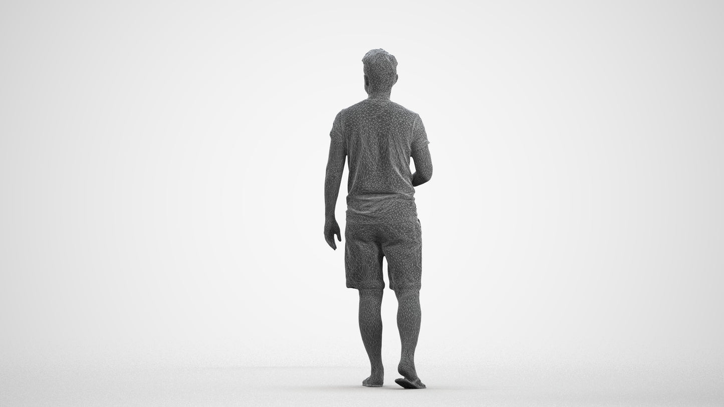 3D scanned man walking, photorealistic archviz people for Enscape and SketchUp, wireframe front view