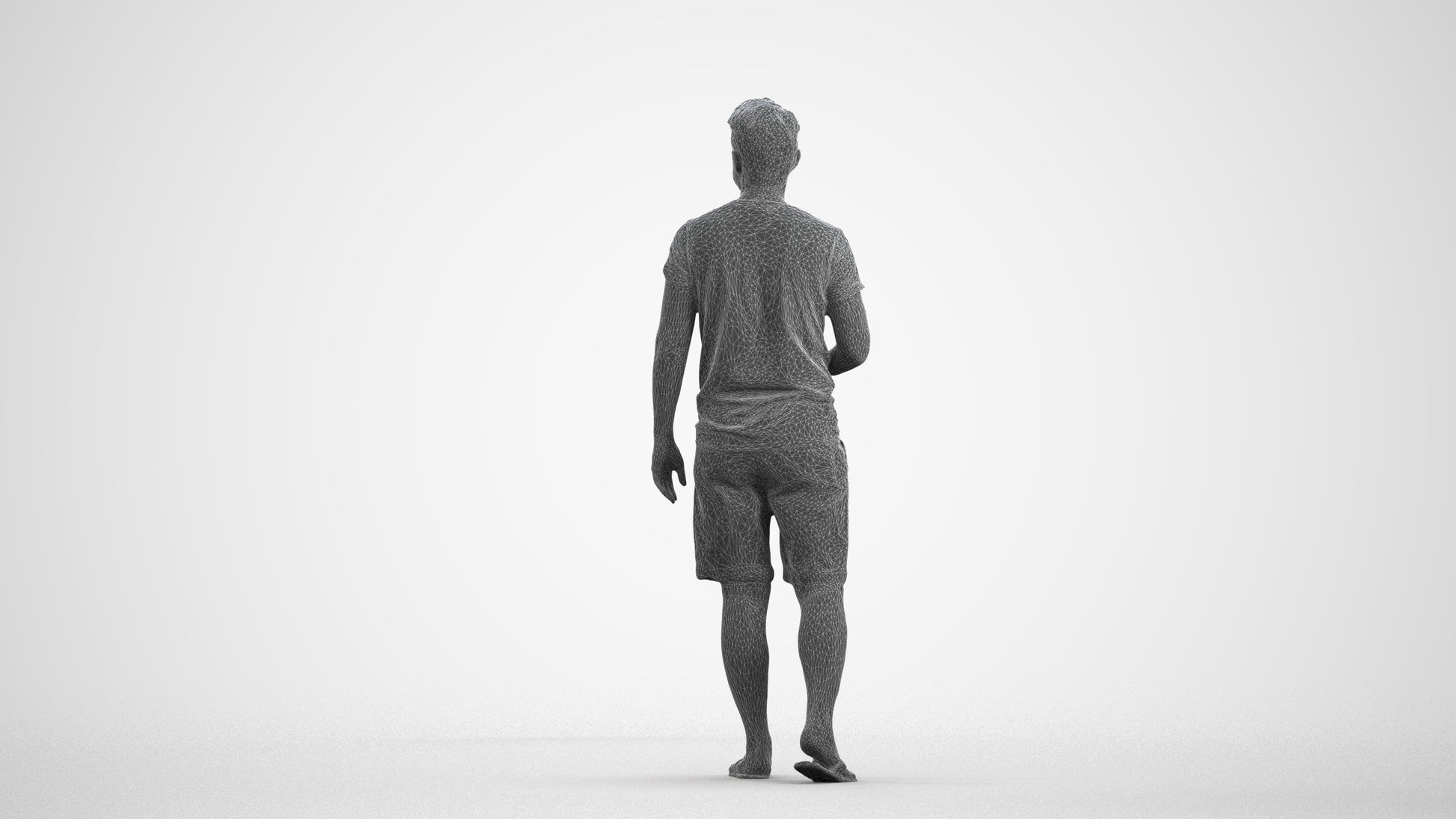 3D scanned man walking, photorealistic archviz people for Enscape and SketchUp, wireframe front view