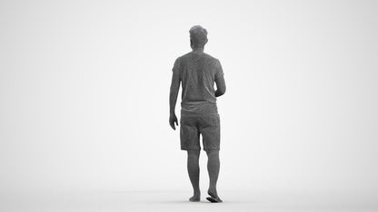 3D scanned man walking, photorealistic archviz people for Enscape and SketchUp, wireframe front view